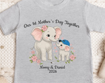 Personalized 1st Mother’s Day Elephant Shirt, Custom Baby Name Tee for First Time Mom, Custom Elephant Mama And Baby Matching Outfit Gift