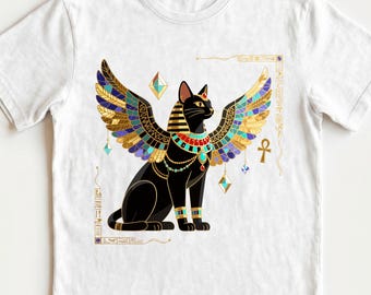 Egyptian Winged Cat Shirt: Comfort Colors Bastet Goddess Jumper, Ancient Egypt Mythology Art Gift