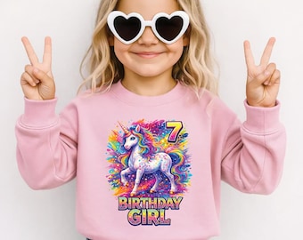Custom Rainbow 90s inspired Unicorn Birthday Girl Shirt,Comfort,y2k colorful,Maximalist Adult Kids