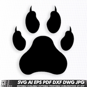 CAT PAW vector, SVG png pdf, Paw Silhouette Cricut, cat footprint png digital download, Animal track cut file, Animal footprint dxf pdf dwg