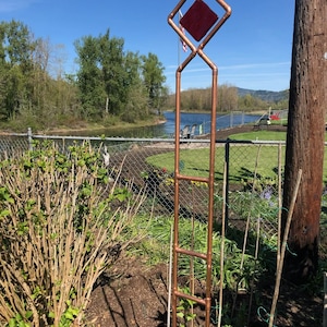 Final Inventory Sale 20% off - Ladder style Copper Trellis with Iridescent Art Glass: Hand Built Garden Art