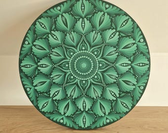 Green Mandala Wall Art – Heart Chakra Mandala – Hand Painted Mandala Painting