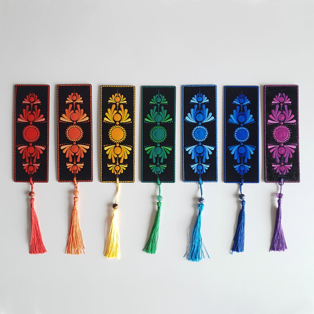 Chakra Bookmark With Natural Stone Beads | Wooden Hand-painted Bookmark ...