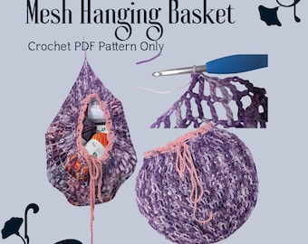 Drawstring Basket Crochet Pattern | Hanging Storage Basket | Digital PDF Pattern for Home Organization | DIY | Home Decor | Organization