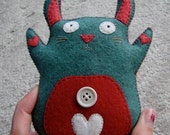 Stuffed Bunny Rabbit Teal Blue Plushie Felted Stuffed Animal Plush Eco Friendly Toy