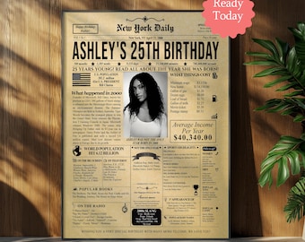 Zeitungsposter zum 25 Geburtstag: Meilensteingeschenk (Digitaldruck), printable Art