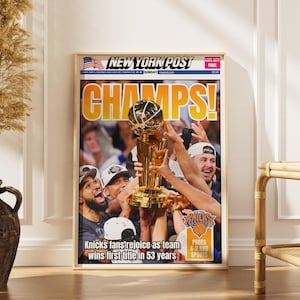 2026 New York Knicks 'CHAMPS!' Ingelijste krant Championship – eerste titel in 53 jaar muurkunst