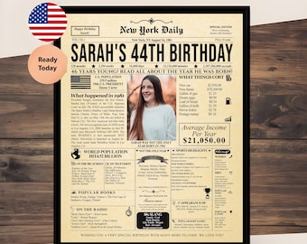 Zeitungsposter 44. Geburtstag: Meilenstein Geschenk (Digitaldruck), printable Art