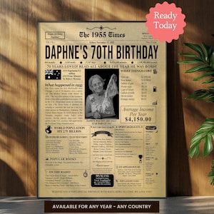 70th Birthday Gift for Her or Him Australia – Personalized Back in 1954 Newspaper Poster, 70th Birthday Decor, Aussie Keepsake