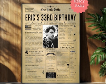 Zeitungsposter zum 33. Geburtstag: Meilensteingeschenk (Digitaldruck), printable Art
