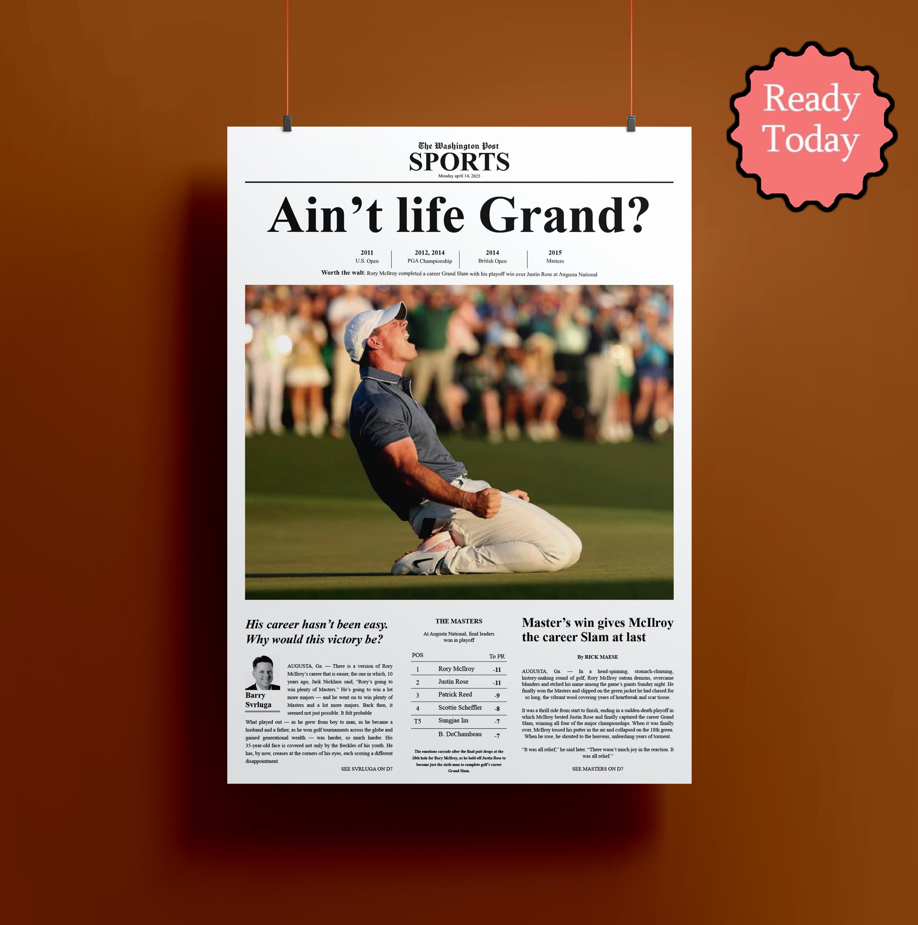 The Paper Rory Rory Mcilroy Career Grand Slam Newspaper Print – Golf Wall Art - Etsy