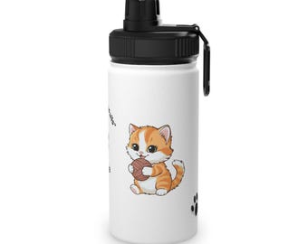 Botella de agua de acero inoxidable con forma de gatito, regalo para amantes de los gatos