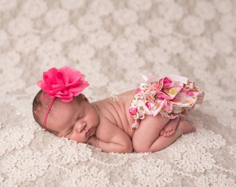 Floral Print Baby Bloomers and Headband Set Newborn Photo Prop Baby Bloomers Satin Bloomers Diaper Cover Baby Girl Photography Prop