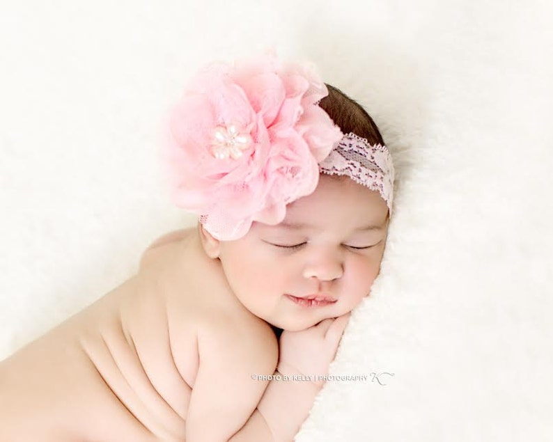Newborn Photo Prop Baby Girl Headband Baby Photo Prop Baby Headband Pink Headband Pink Chiffon Headband