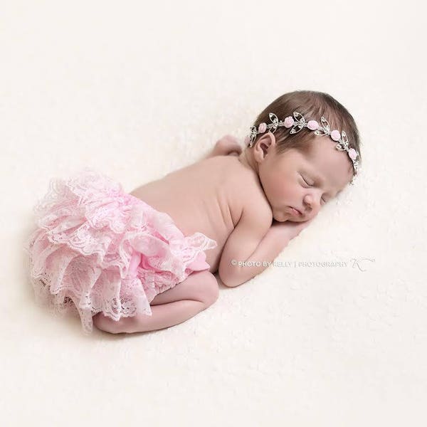 Pink Bloomer and Headband Set, newborn photo prop, diaper cover, baby bloomers, newborn prop, baby girl prop, baby headband MANY COLORS