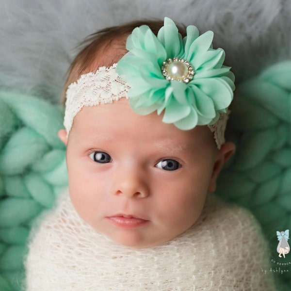 Mint Lace Headband, Baby Headband, Newborn Headband, Girl Headband, Newborn Photography Prop, Baby Girl Prop