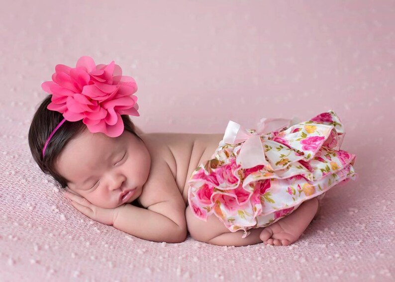 Floral Print Baby Bloomers and Headband Set Newborn Photo Prop Baby Bloomers Satin Bloomers Diaper Cover Baby Girl Photography Prop