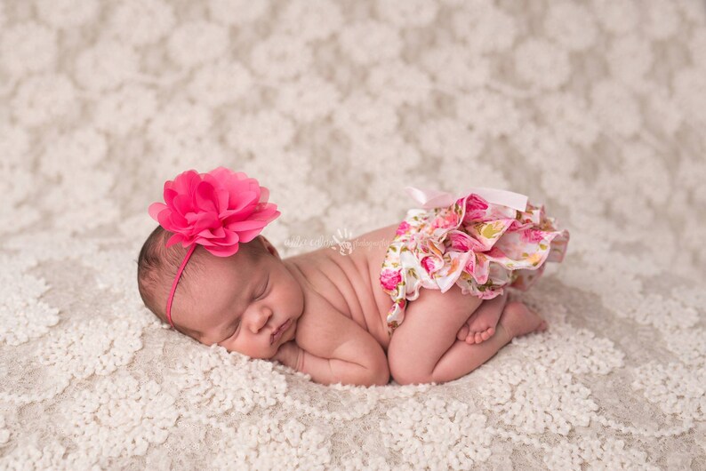 Floral Print Baby Bloomers and Headband Set Newborn Photo Prop Baby Bloomers Satin Bloomers Diaper Cover Baby Girl Photography Prop