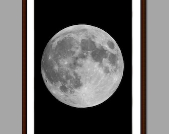 Full Moon Photography Print: Black and White Space Art (Digital Download)