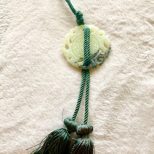Antique hand carved Jade good luck wall hanging with double tassel