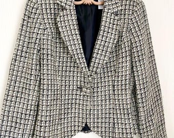 Emma James Vintage Black and White Tweed Jacket Size 10 retro clothing office