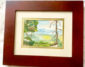 Vintage jaren 60 aquarel ingelijst ondertekend gesigneerd halverwege de eeuw retro kunst woondecoratie ideeën kunst aan de muur cadeau