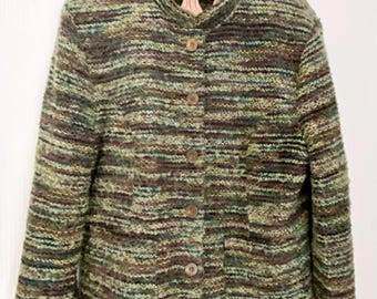 Cynthia Mac Vintage green crocheted yarn Jacket Size large retro hippie clothing
