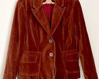 Vintage rust brown suede jacket retro clothing size petite large bohemian hippie style coat