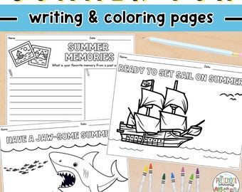 Kids Summer Coloring Sheets, Summer Activity Pack, Summer Writing Prompts, Summer Coloring Page, Summer Camp Games, Kids Road Trip Games