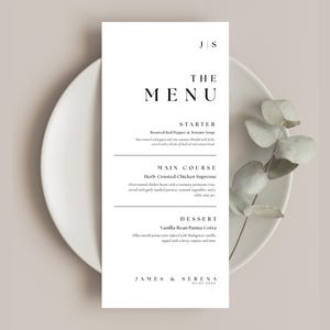 Menu Cards Wedding Minimalist Design Thank You Card Editable Wedding Design, Canva Template, Menu Card and Thank you Card