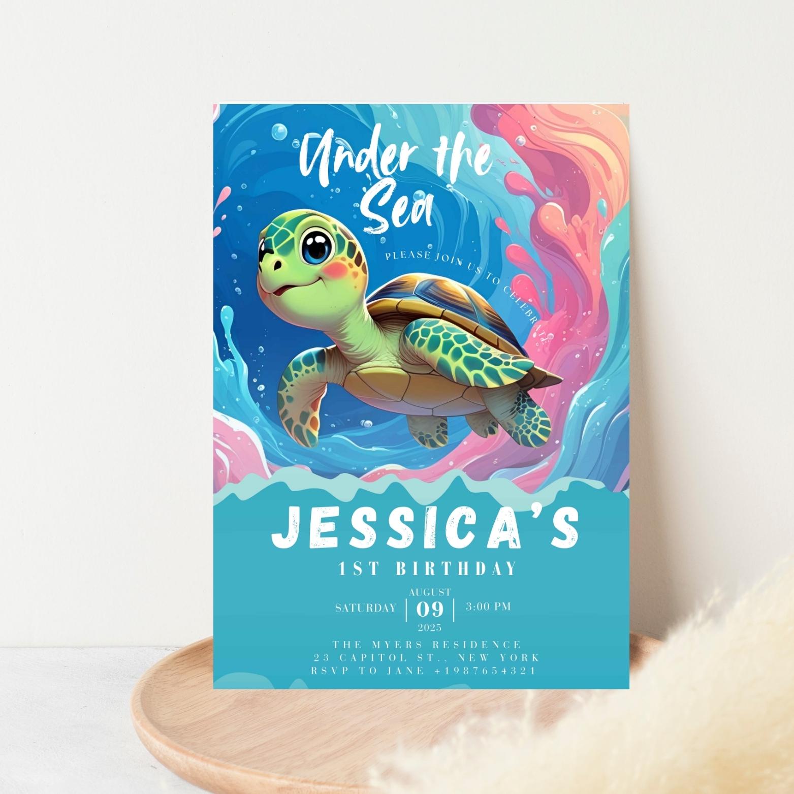 Editable Sea Turtle 1st Birthday Invitation, Under the Sea Editable ...