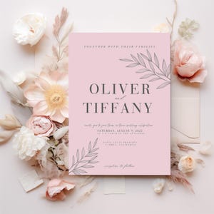 Blush Pink Wedding Invitation Floral  Invitation Editable Blush Pink Invitation Minimalist Wedding Invite Canva Template