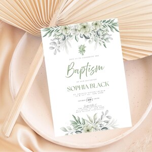 Christening Invitation, Baptism Invitation Template, Floral Baptism Invite Design, Printable Invitation, Editable Christening Invitation