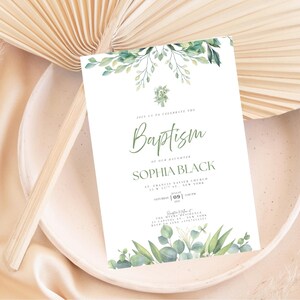 Christening Invitation, Baptism Invitation Template, Floral Baptism Invite Design, Printable Invitation, Editable Christening Invitation