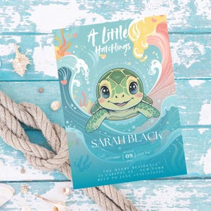 A Little Hatchling Is On The Way Ocean Boy Baby Shower, Editable Sea Turtle Baby Shower Invitation, Under The Sea Baby Shower Invite, Canva