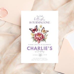Butterfly Birthday Invitation, 1st Birthday Invite, Floral Butterfly Birthday Invitation, Butterfly Party, 1st Birthday Editable