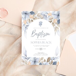 Christening Invitation, Baptism Invitation Template, Floral Baptism Invite Design, Printable Invitation, Editable Christening Invitation
