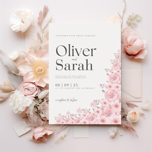 Blush Pink Wedding Invitation Floral Wildflower Invitation Editable Blush Pink Invitation Floral Design Wedding Invite Canva Template