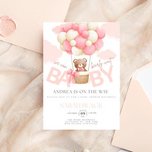 We Can Bearly Wait Baby Shower Invite Editable Pink Baby Bear Balloon Baby Shower Invitation Bear Theme Invites Girl Invite Instant Download
