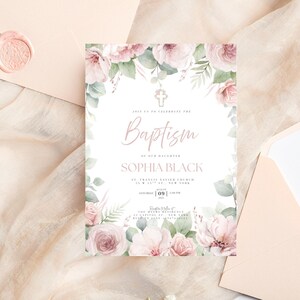 Christening Invitation, Baptism Invitation Template, Floral Baptism Invite Design, Printable Invitation, Editable Christening Invitation