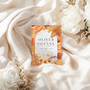Burnt Orange Wedding Invitation Floral Burnt Orange Invitation Editable Canva Template, Floral Design Wedding Invitation
