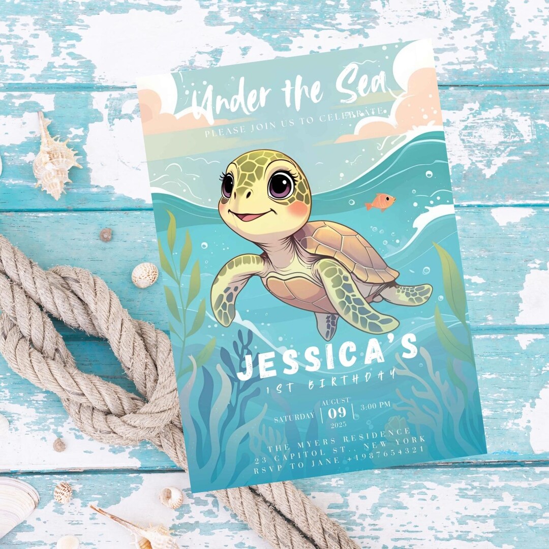 Editable Sea Turtle 1st Birthday Invitation, Under the Sea Editable ...