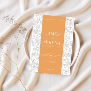 Burnt Orange Wedding Invitation Floral Burnt Orange Invitation Editable Canva Template, Floral Design Wedding Invitation