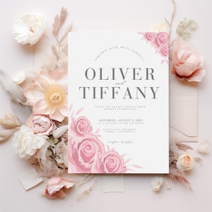 Blush Pink Wedding Invitation Floral Wildflower Invitation Editable Blush Pink Invitation Floral Design Wedding Invite Canva Template