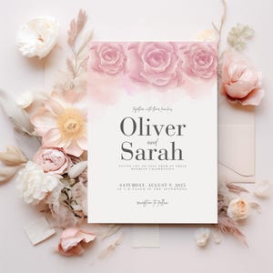 Blush Pink Wedding Invitation Floral Wildflower Invitation Editable Blush Pink Invitation Floral Design Wedding Invite Canva Template