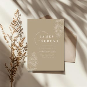 Rustic Brown Wedding Invitation Boho Wedding Editable Rustic Chic Wedding Invitation, Canva Template Brown Invite