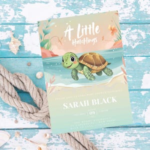 A Little Hatchling Is On The Way Ocean Boy Baby Shower, Editable Sea Turtle Baby Shower Invitation, Under The Sea Baby Shower Invite, Canva