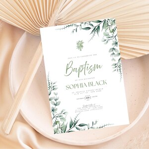 Christening Invitation, Baptism Invitation Template, Floral Baptism Invite Design, Printable Invitation, Editable Christening Invitation