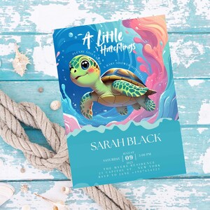 A Little Hatchling Is On The Way Ocean Boy Baby Shower, Editable Sea Turtle Baby Shower Invitation, Under The Sea Baby Shower Invite, Canva
