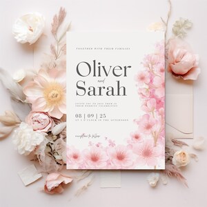 Blush Pink Wedding Invitation Floral Wildflower Invitation Editable Blush Pink Invitation Floral Design Wedding Invite Canva Template